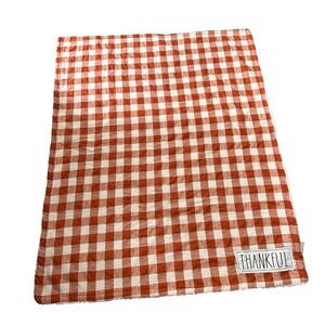 Rae Dunn Throw Blanket Thankful Orange White Buffalo Check Sherpa Farmhouse